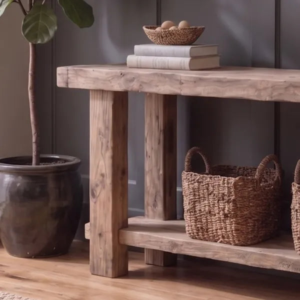Rustic Solid Wood Foyer Table with Open Shelf