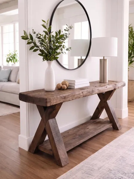 Rustic Solid Wood X-Base Console Table by Drwoodart