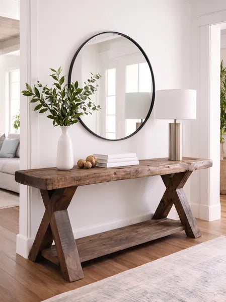 Rustic Solid Wood X-Base Console Table by Drwoodart