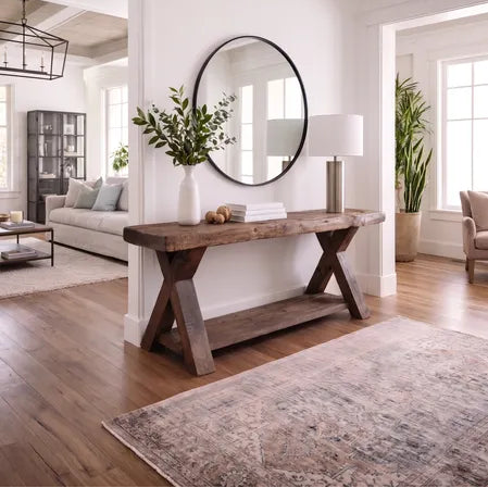 Rustic Solid Wood X-Base Console Table by Drwoodart