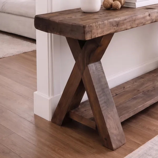 Rustic Solid Wood X-Base Console Table