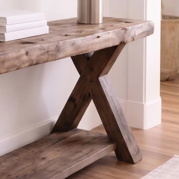 Rustic Solid Wood X-Base Console Table
