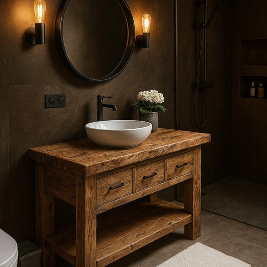 Wood Bathroom Vanity with 3 Drawers, Rustic Solid Wood Bathroom Vanities