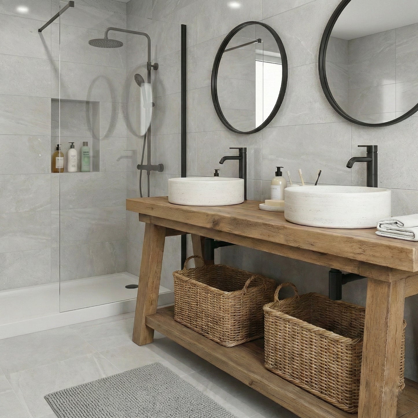 Rustic Wood Bathroom Vanity with Open Shelf, Handmade Reclaimed Wood, Farmhouse Style