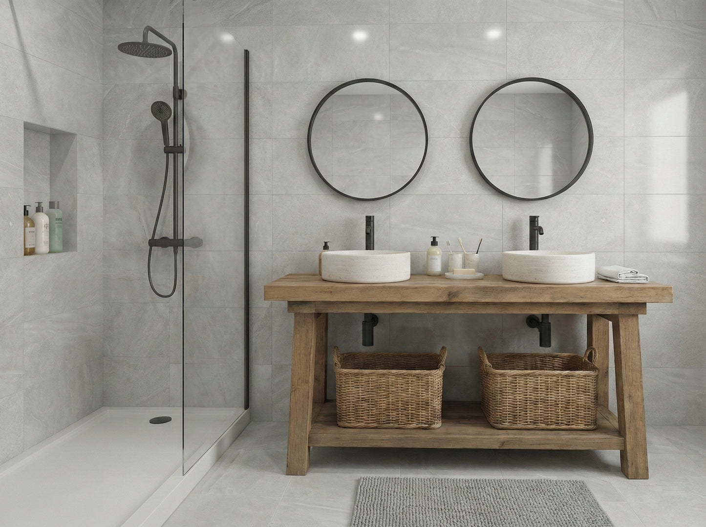 Rustic Wood Bathroom Vanity with Open Shelf, Handmade Reclaimed Wood, Farmhouse Style