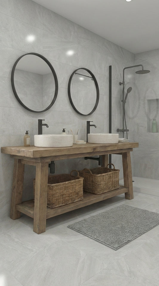 Rustic Wood Bathroom Vanity with Open Shelf, Handmade Reclaimed Wood, Farmhouse Style