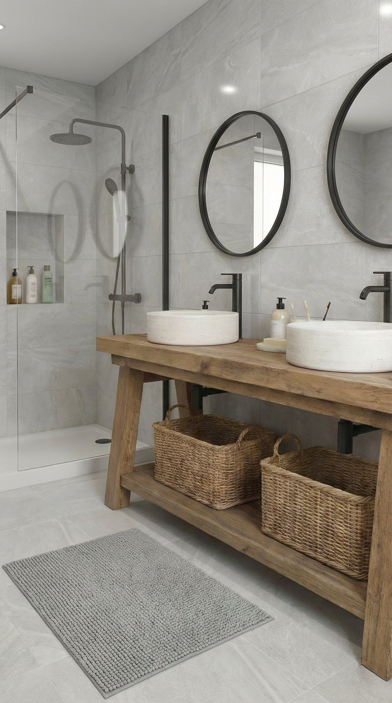 Rustic Wood Bathroom Vanity with Open Shelf, Handmade Reclaimed Wood, Farmhouse Style