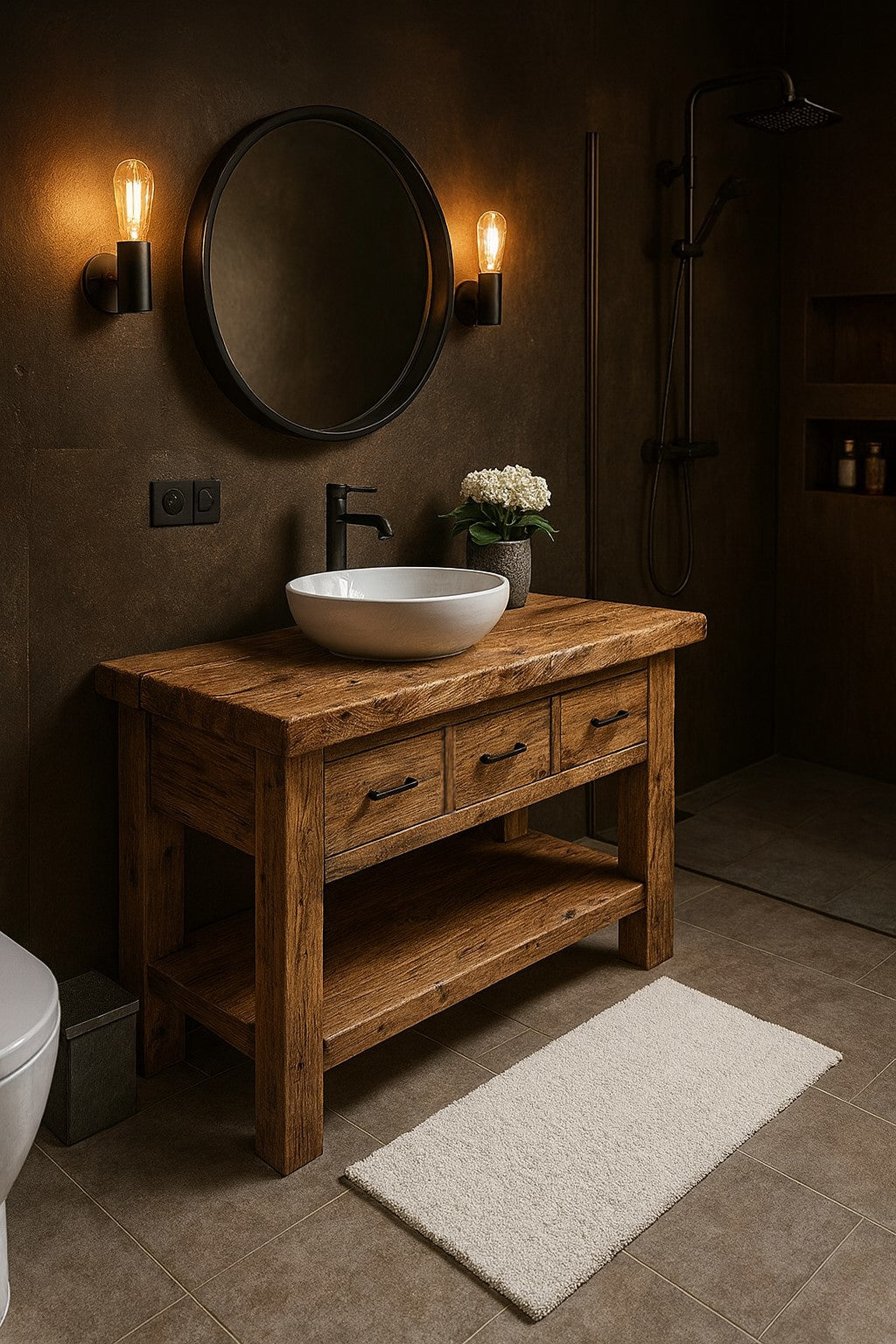 Wood Bathroom Vanity with 3 Drawers, Rustic Solid Wood Bathroom Vanities