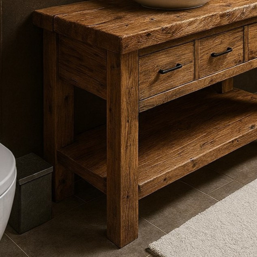Wood Bathroom Vanity with 3 Drawers, Rustic Solid Wood Bathroom Vanities