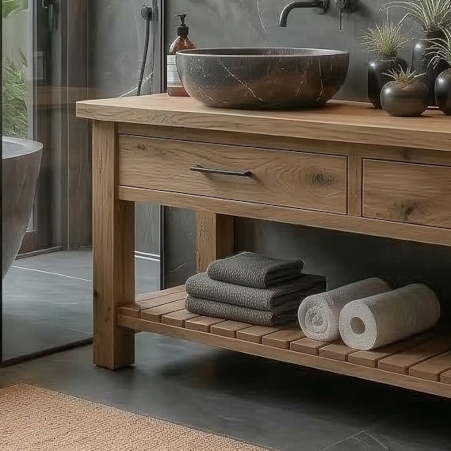 Rustic Bathroom Vanity with Drawers, Reclaimed Solid Wood Double or Single Sink