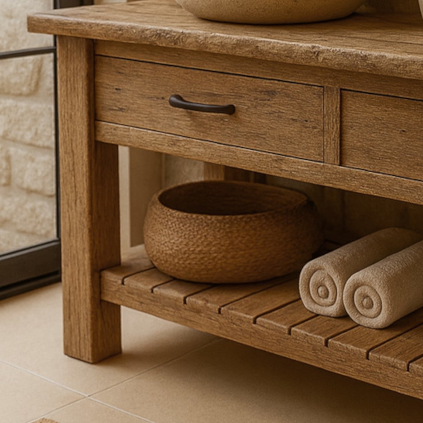 Wood Bathroom Vanity with 2 Drawers, Rustic Solid Wood Bathroom Vanities, Reclaimed Wood