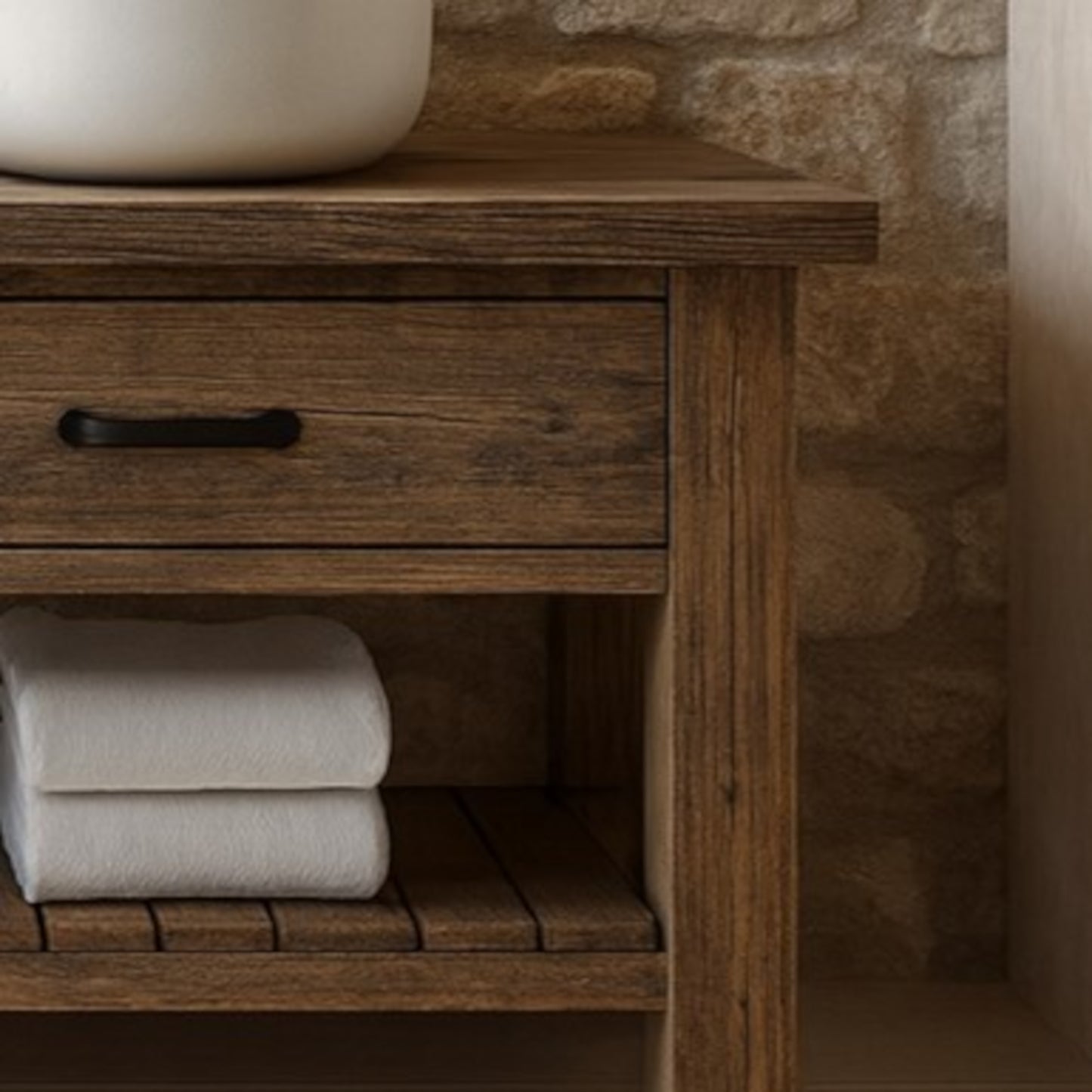 Wood Bathroom Vanity with 2 Drawers, Rustic Solid Wood Bathroom Vanities, Dark Wood Sink Vanity