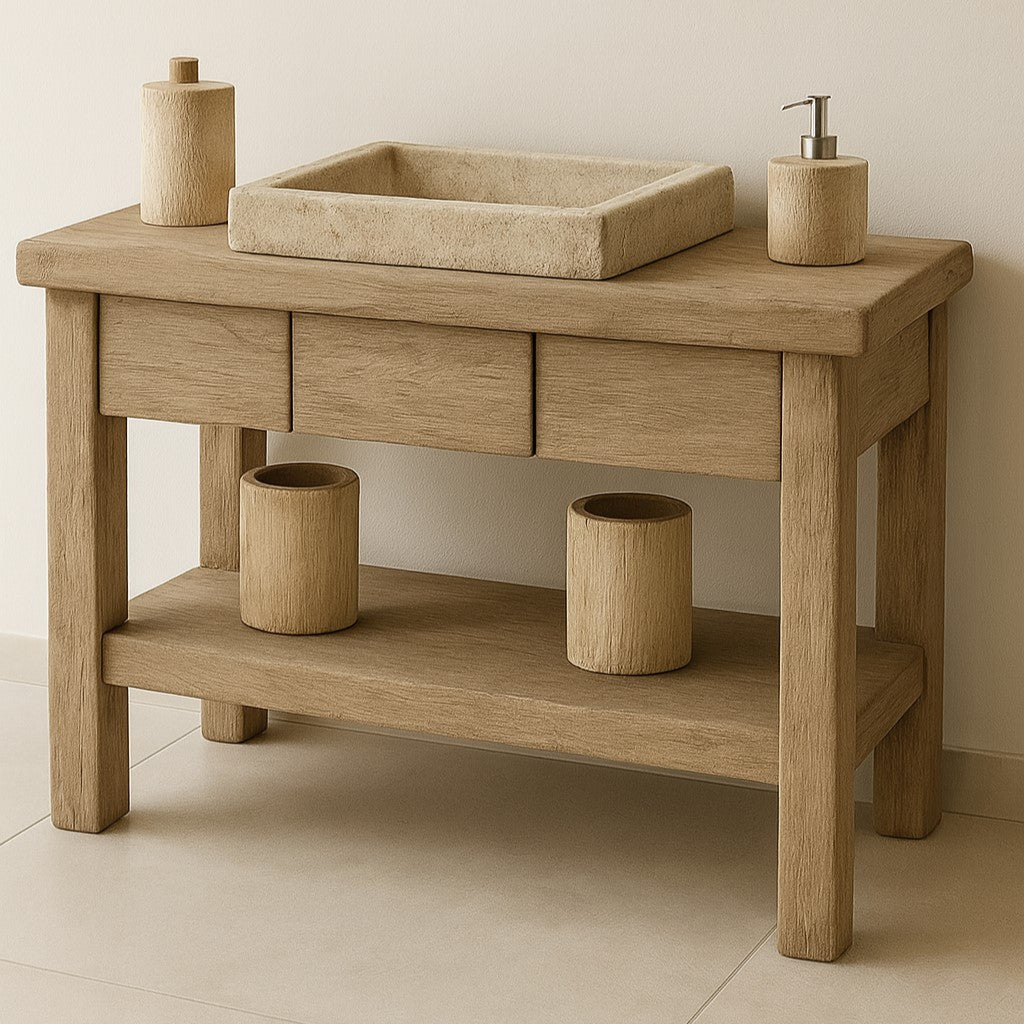 Rustic Wood Bathroom Vanity with 3 Drawers, Rustic Solid Wood Bathroom Vanities, Sink Vanity