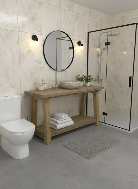 Rustic Wood Bathroom Vanity with Open Shelf, Handmade Reclaimed Wood, Farmhouse Style