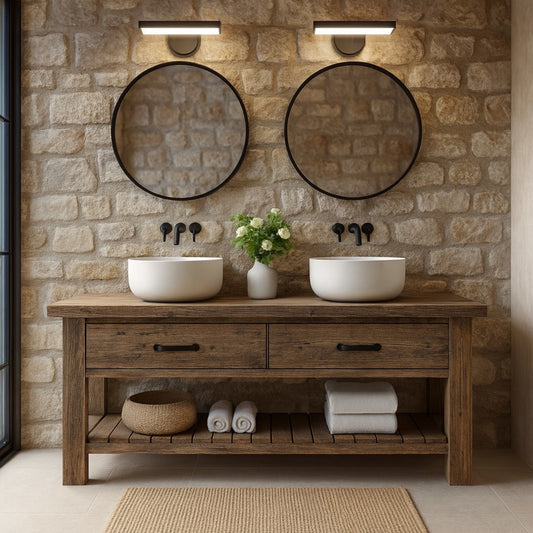 Wood Bathroom Vanity with 2 Drawers, Rustic Solid Wood Bathroom Vanities, Dark Wood Sink Vanity