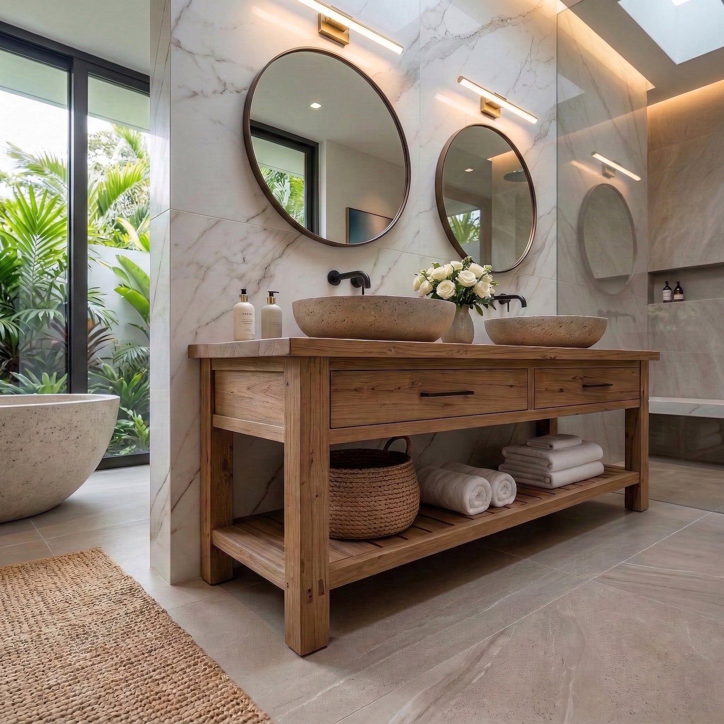 Wood Bathroom Vanity with 2 Drawers, Rustic Solid Wood Bathroom Vanities, Reclaimed Wood Double Single Sink
