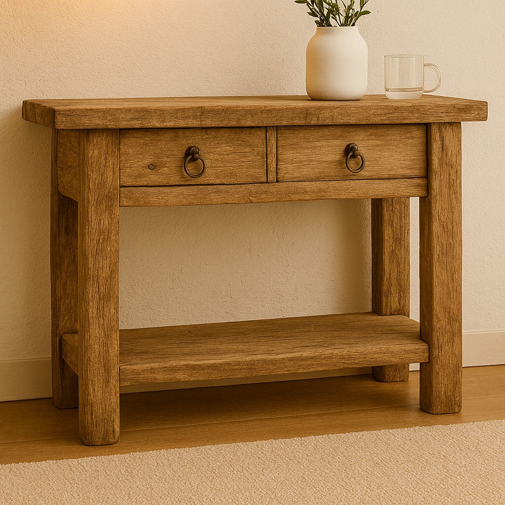 Rustic Wood Console Table With Drawers, Hallway Console Table, Solid Wood