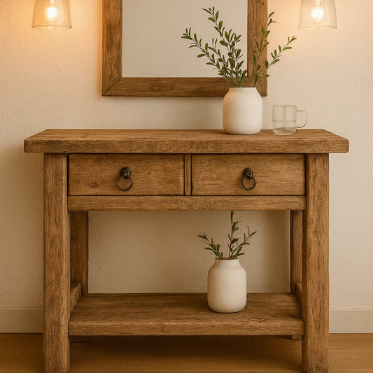 Rustic Wood Console Table With Drawers, Hallway Console Table, Solid Wood
