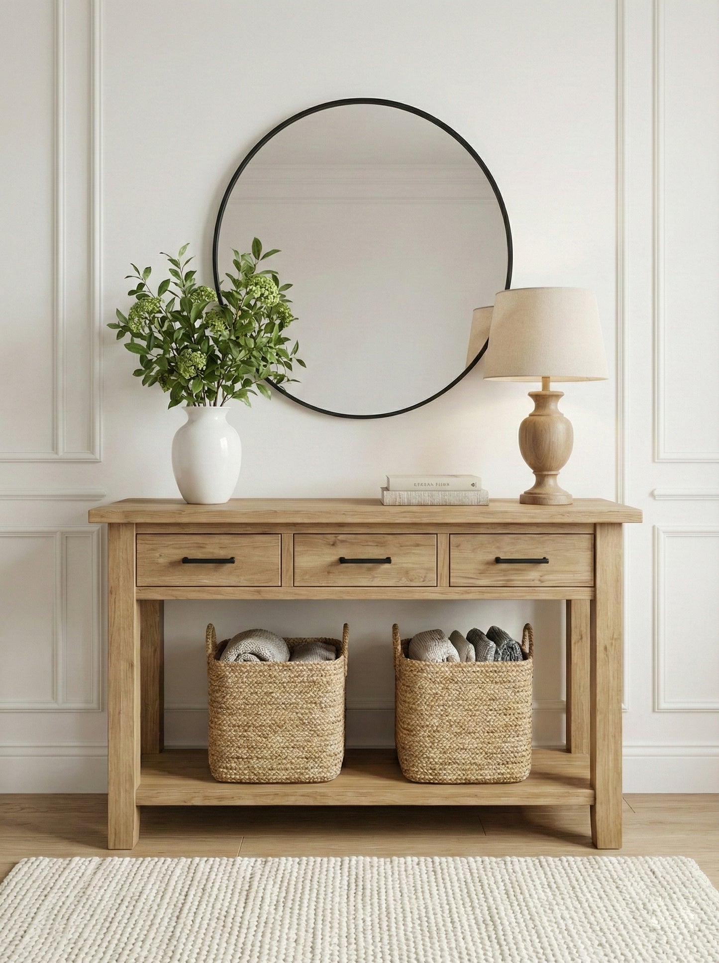Rustic Console Table With Drawers, Natural Solid Wood Console Table With Storage