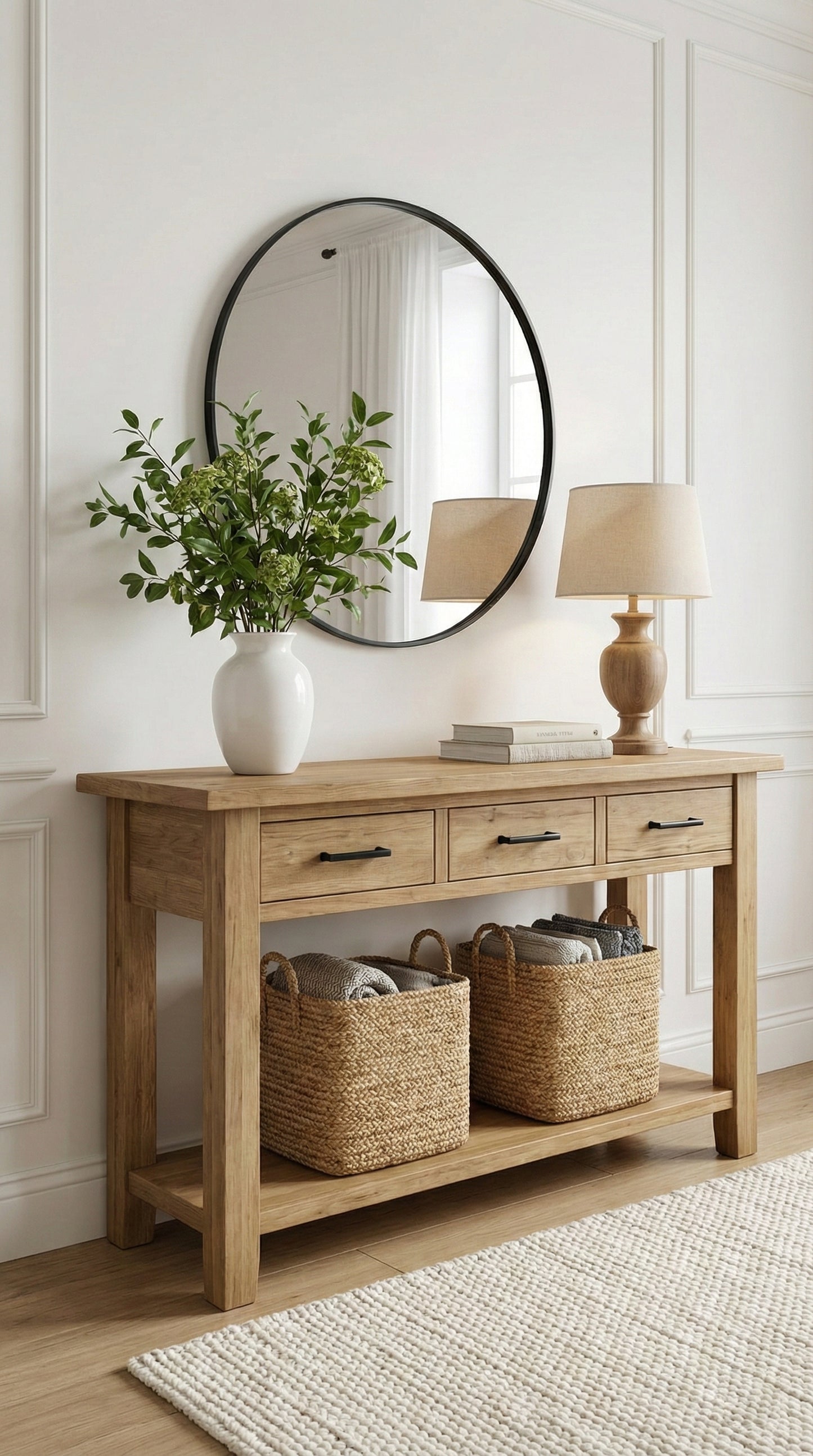 Rustic Console Table With Drawers, Natural Solid Wood Console Table With Storage