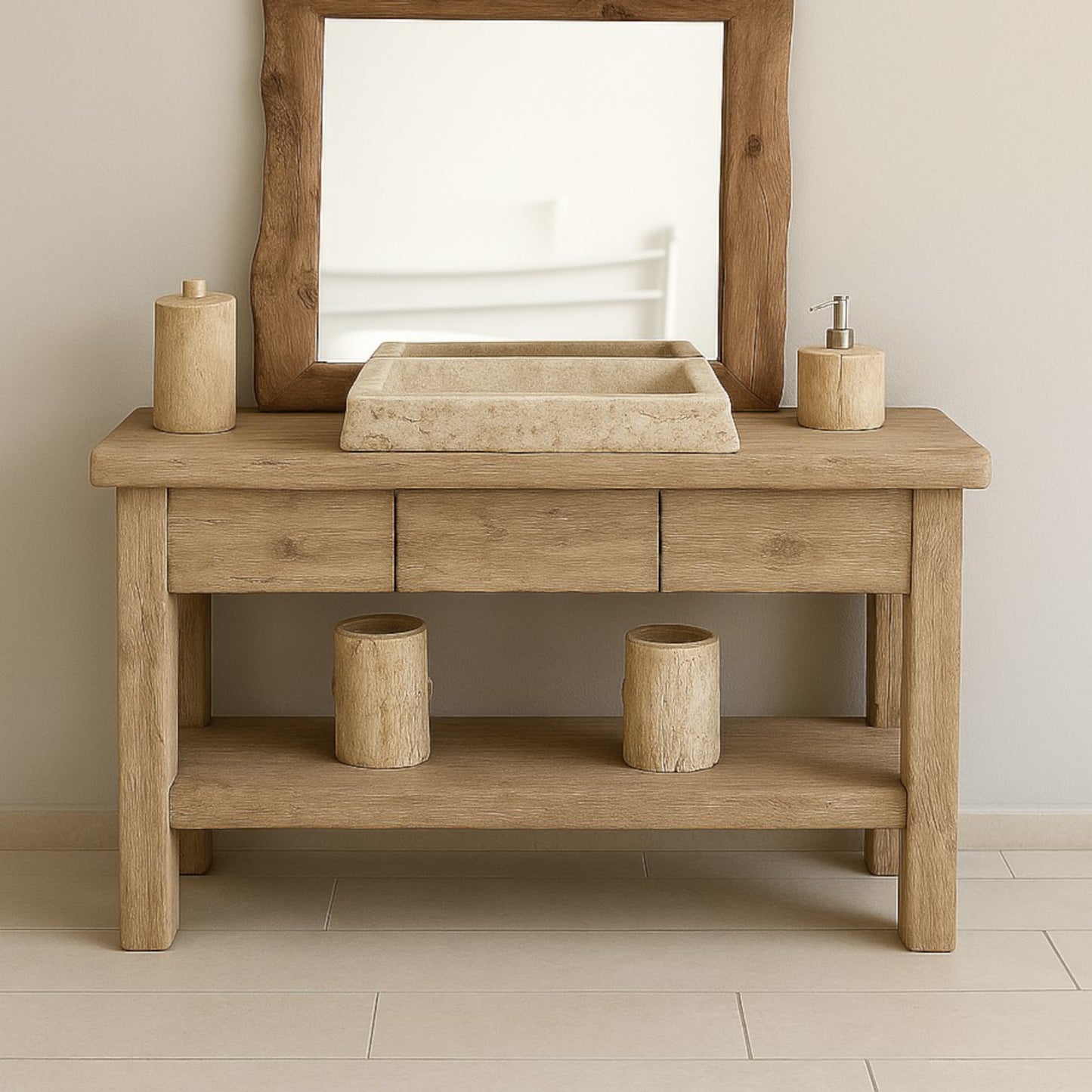 Wood Bathroom Vanity with 3 Drawers, Rustic Solid Wood Bathroom Vanities