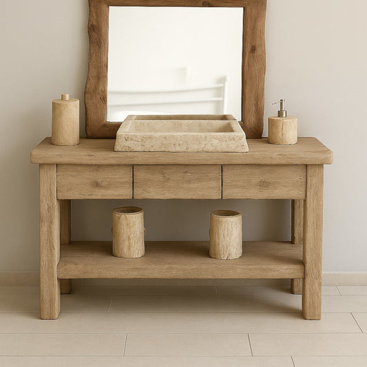 Wood Bathroom Vanity with 3 Drawers, Rustic Solid Wood Bathroom Vanities