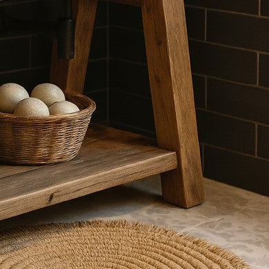 Rustic Oak Wood Bathroom Vanity with Open Shelf, Reclaimed Wood, Farmhouse Style.