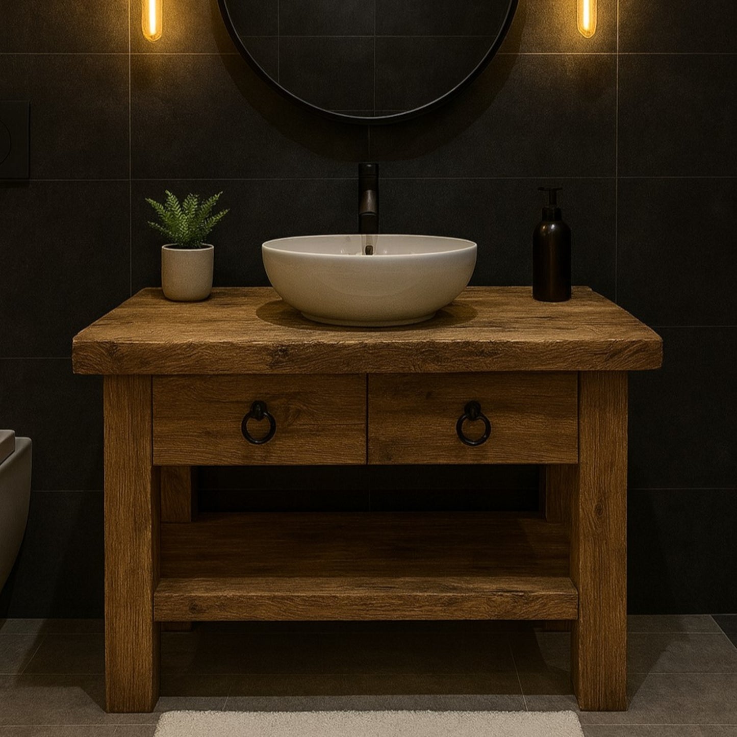Wood Bathroom Vanity with 2 Drawers, Rustic Solid Wood Bathroom Vanities, Reclaimed Wood