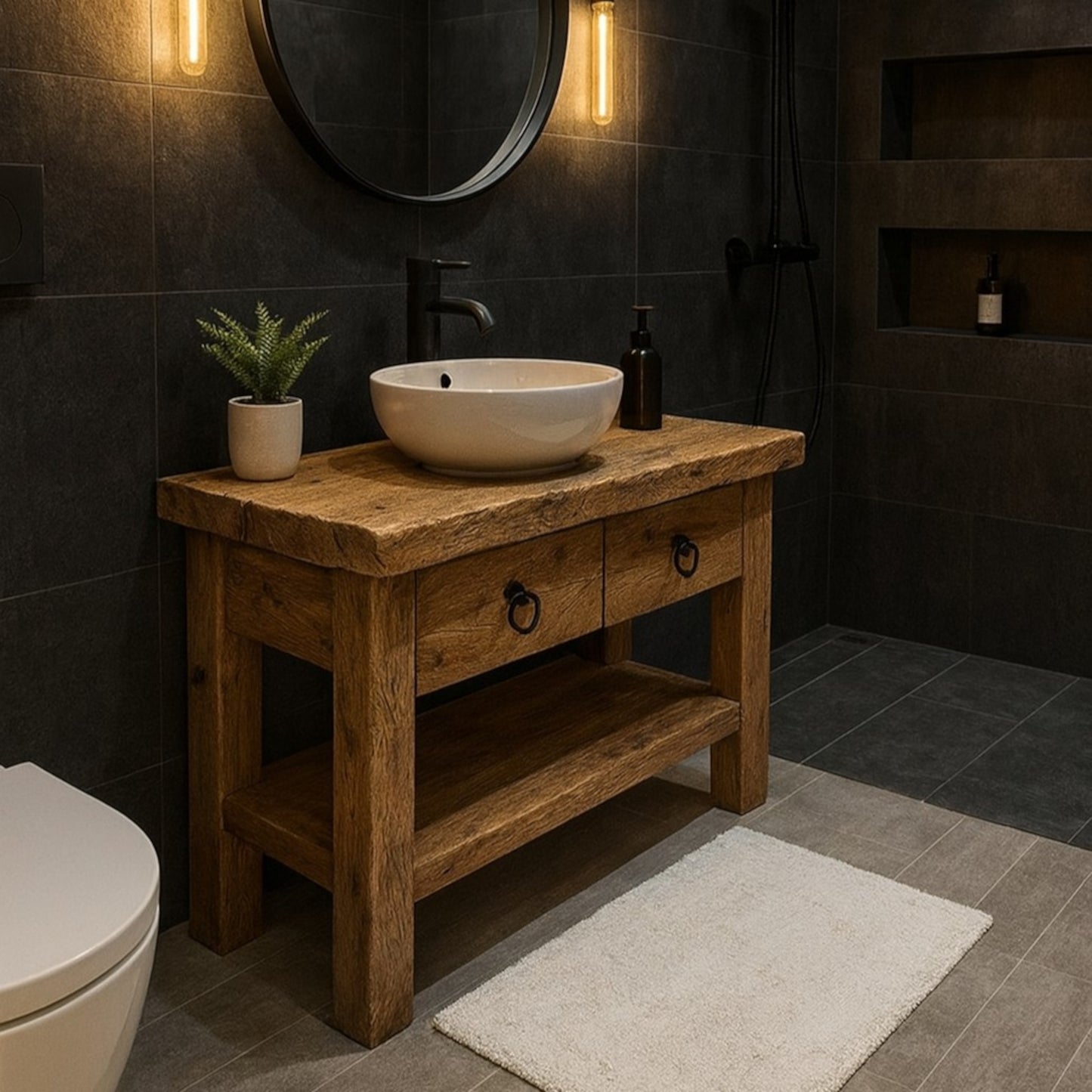 Wood Bathroom Vanity with 2 Drawers, Rustic Solid Wood Bathroom Vanities, Reclaimed Wood