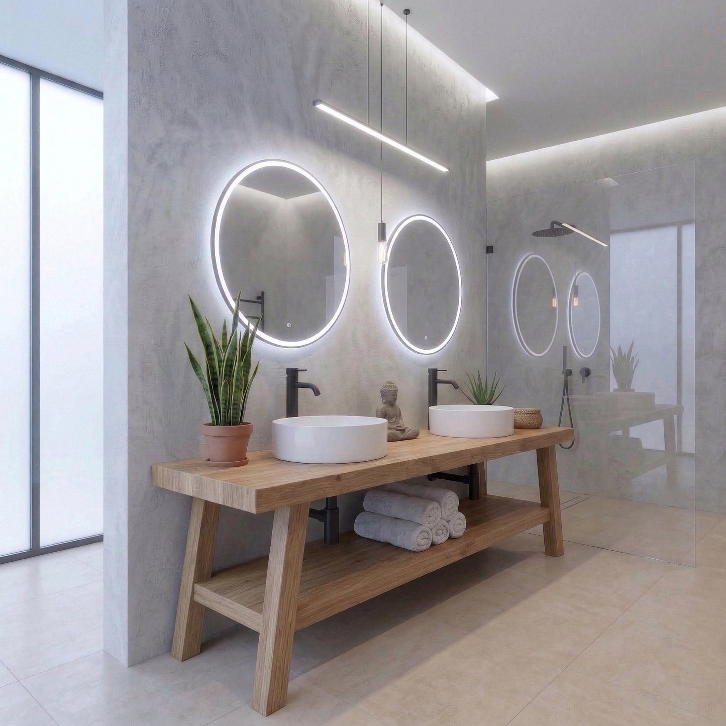 Rustic Wooden Bathroom Vanity with Open Shelf, Reclaimed Solid Wood, Farmhouse Style