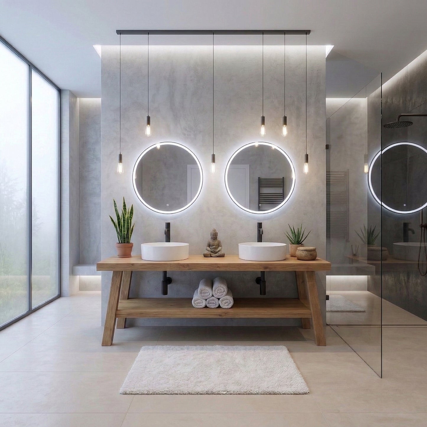 Rustic Wooden Bathroom Vanity with Open Shelf, Reclaimed Solid Wood, Farmhouse Style