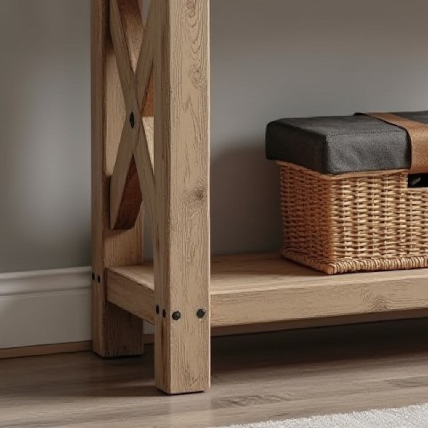 Rustic Wooden Console Table With Drawers, Natural Solid Wood Console Table With Shelf