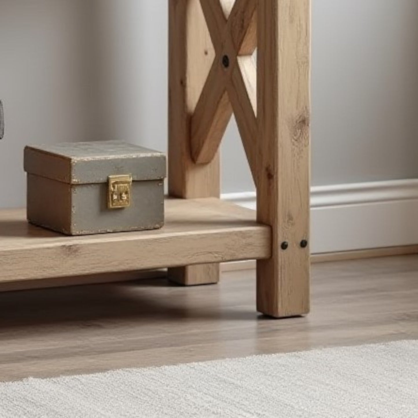 Rustic Wooden Console Table With Drawers, Natural Solid Wood Console Table With Shelf
