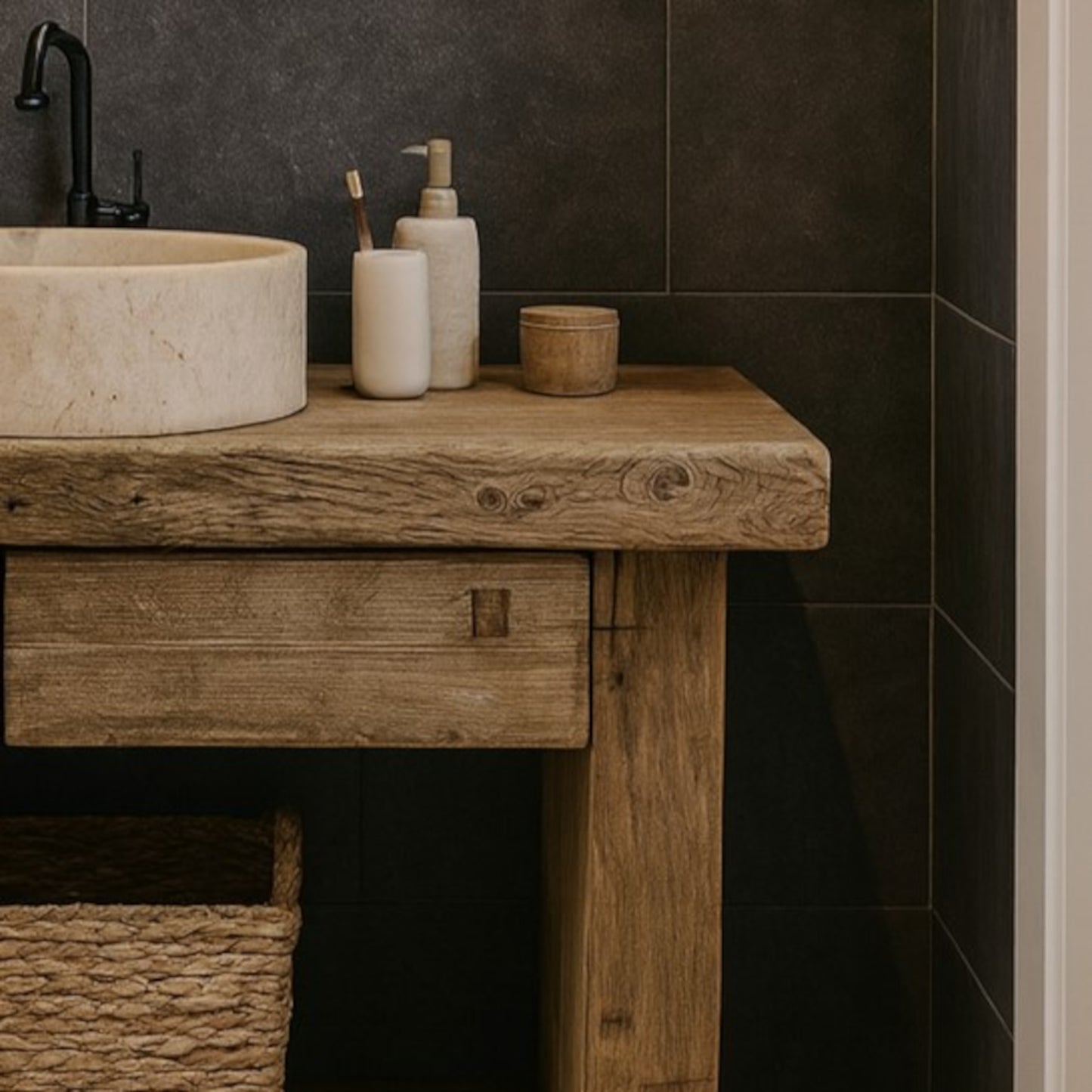 Rustic Wooden Bathroom Vanity With Drawers, Reclaimed Solid Wood, Farmhouse Style