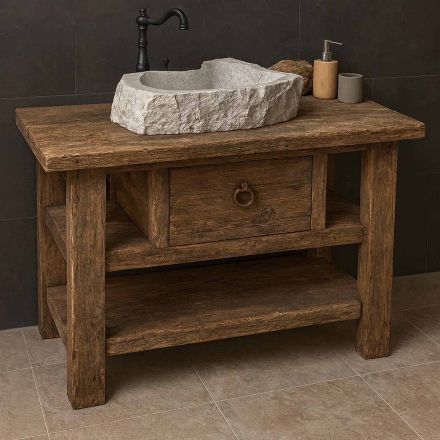 Custom Size Wood Bathroom Vanity, Rustic Solid Wood Bathroom Vanities, Single Sink Vanity